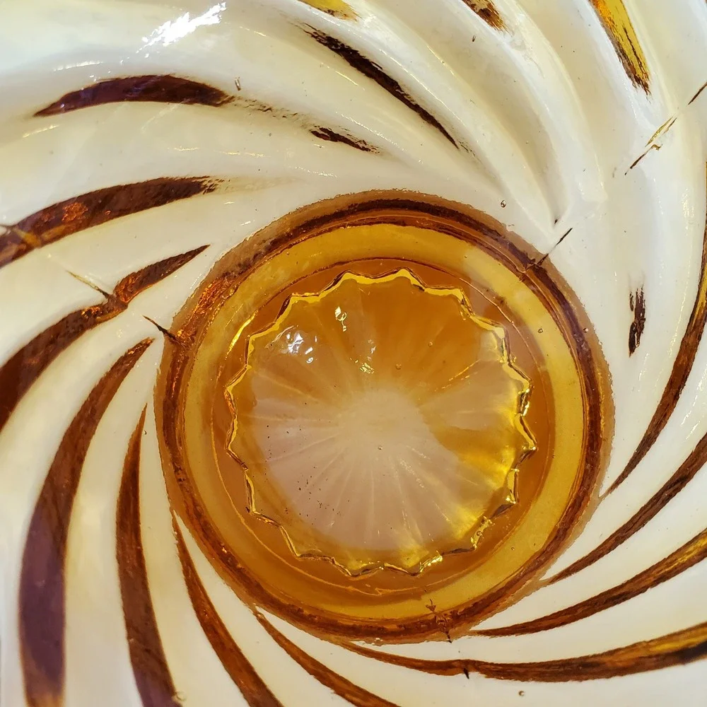 Vintage Amber Glass Swirl Basket Decor Amber Hand Blown Art Glass